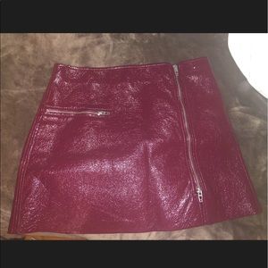 Burgundy leather skirt with zippers
